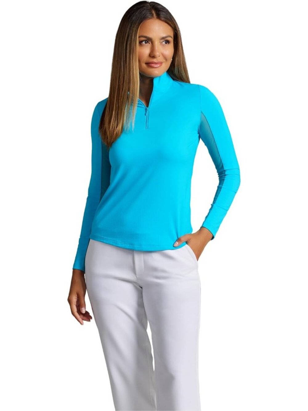 Sun Protective UPF 50+ Cooling Long Sleeve Mock Neck Top | Athleisure Wear
